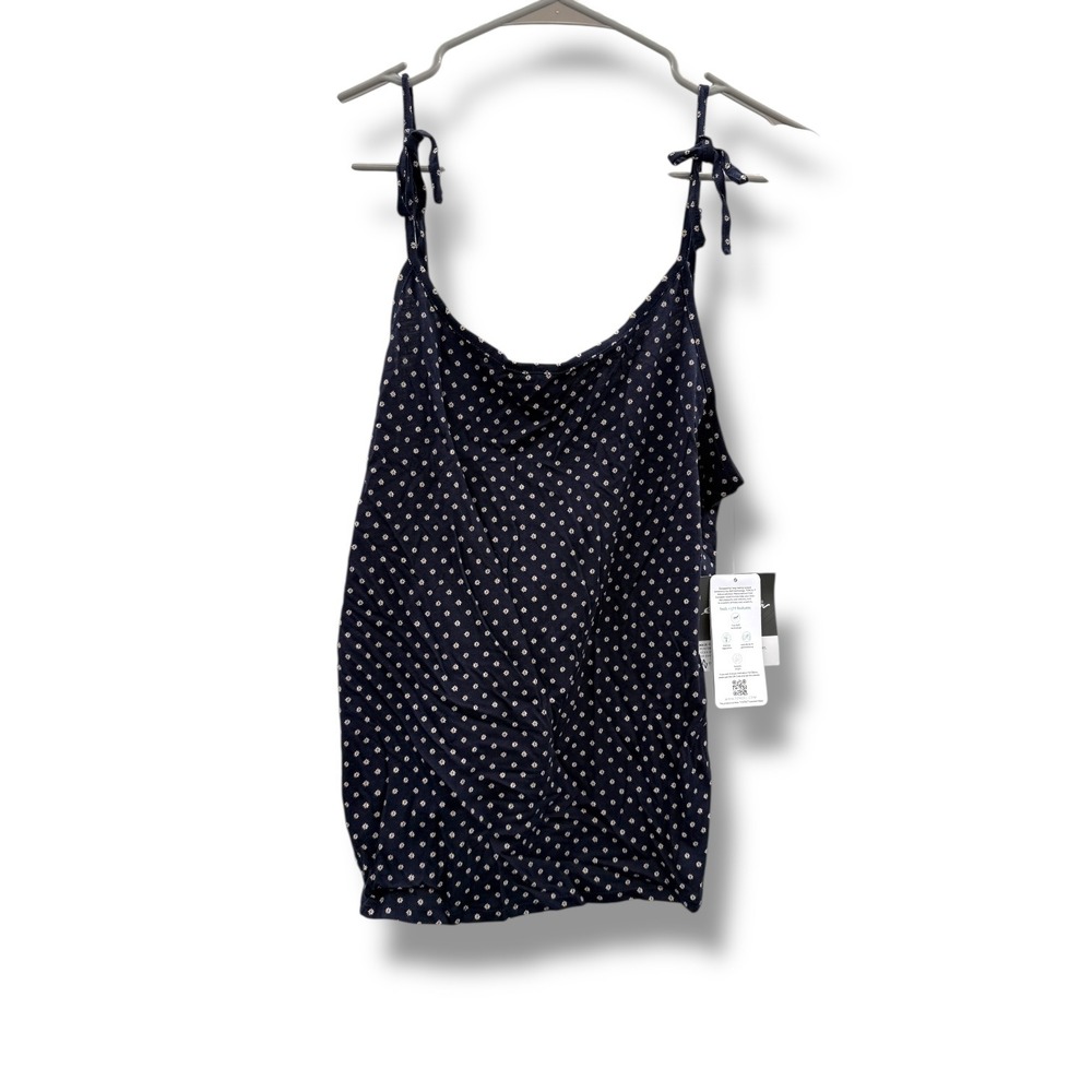 Eddie Bauer NWT Gatecheck Tie Strap Tank Top Women's Medium Navy Polka‎ Dot